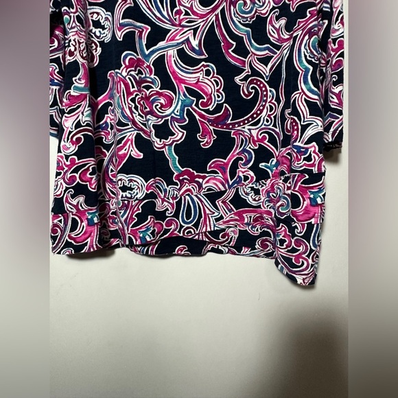 Chico’s Multicolor Paisley Print Cotten Modal Blend Top Boat Neck 3/4 Sleeves XL - Picture 3 of 8